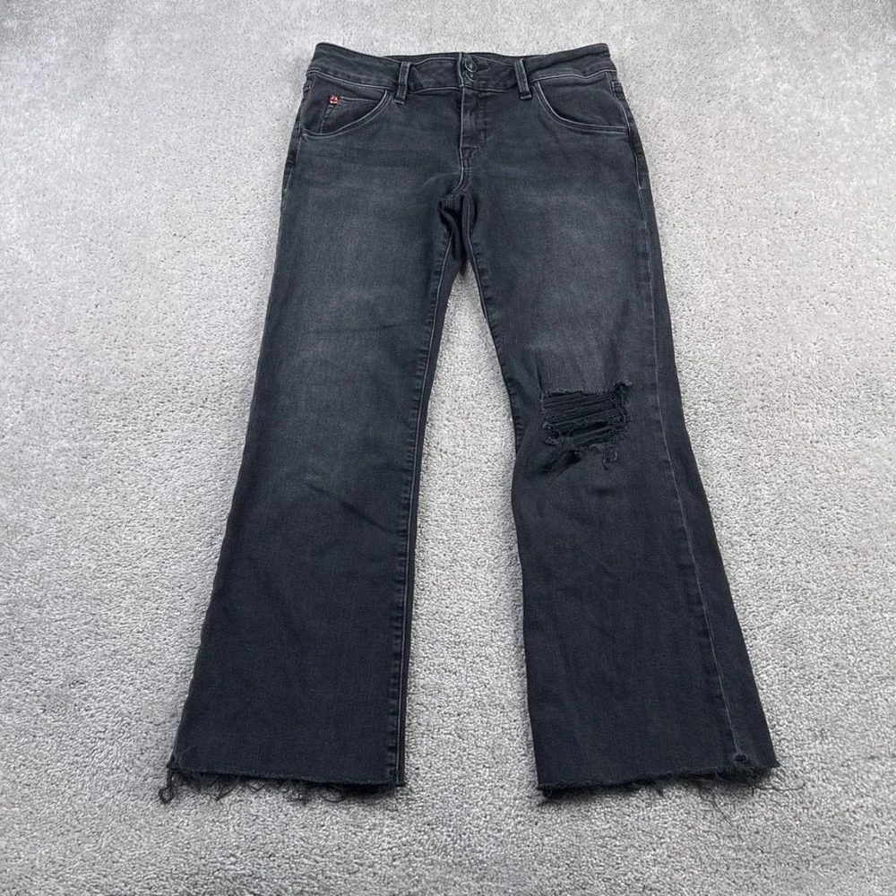 Hudson Jeans Womens 29 Black Collin Flare‎ Low Rise Distressed Denim Fray Hems